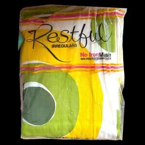 Vintage 1970s Mod Big Dot Green Yellow Deadstock Full Double Flat Sheet